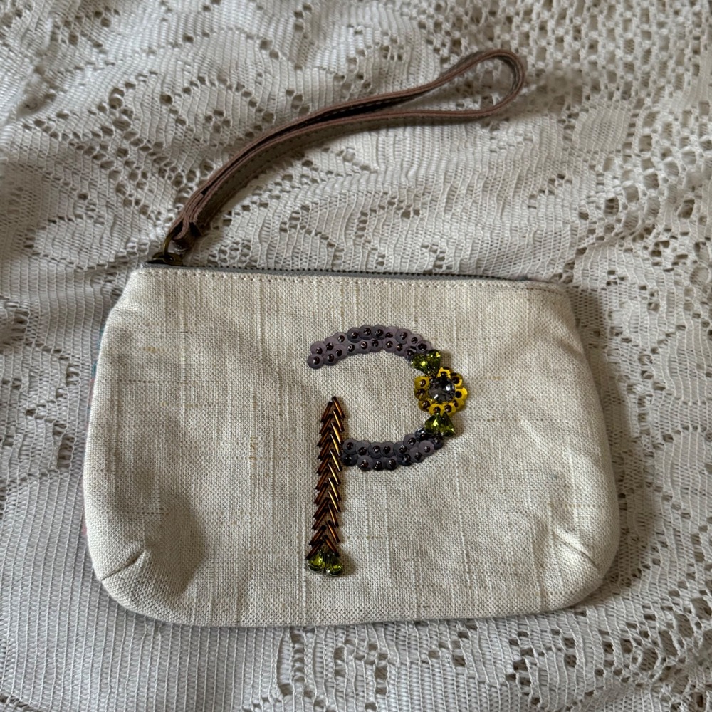 Miss Albright Embellished P Letter Clutch Pouch Wristlet Bag Anthropologies